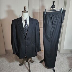 Hart Schaffner & Marx‎ 42L 2PC Suit Blazer Men Pants 36 x 33 Gold Trumpeter Gray